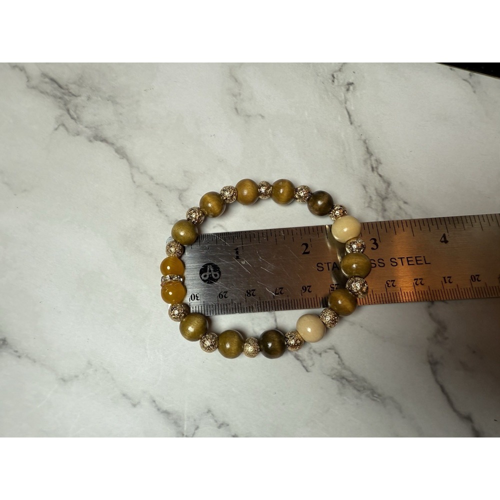 set of 2‎  earth tones and gold beaded bracelets handmade - Picture 5 of 6